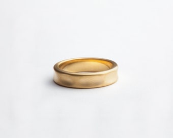 Gold Handmade Wedding Ring, Wide Wedding Band Ring for Women / Men, Yellow 18K Gold Boho Ring, Berman Jewelry