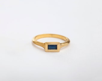 Geometric Engagement Sapphire Solitaire Ring ⦁ Saphire Stack Ring ⦁ Baguette Ring 18k, Anniversary