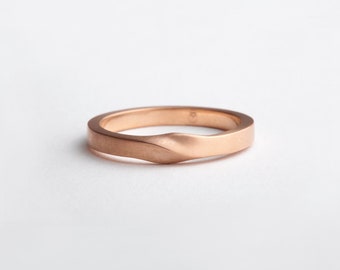 Dainty Thin Rose Gold Twist Wedding Ring Band, 18K 14k Solid Gold, Women, Minimal, Mobius