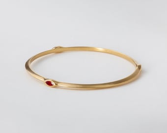 18k Ruby Red Gemstone Marquise Bangle Bracelet 18 Karat Gold ⦁ Unique 18k Gold Stacking Minimal Bracelet | Valentine Day Gift