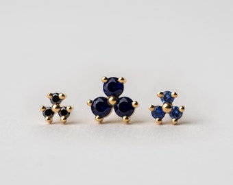 Vane Earrings (Sapphire & Black diamond) Studs Earrings 18k Gold ⦁ Blue Saphire Earrings Studs for Women ⦁ Saphire Gemstone