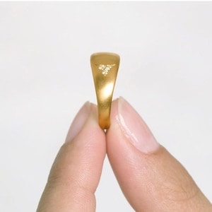 18k Solid Gold Diamond Ring: Minimalist Wide Band Engagement Ring