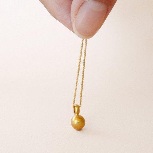 Simple Small Minimal Gold Ball Pendant Necklace ⦁ 14K Yellow Solid Gold Nugget Pendant ⦁ Unique Sphere Necklace