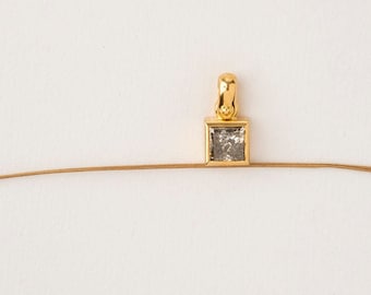 Gray Diamond Pendant - Princess-Cut -  18 gold necklace , diamond necklace , minimalistic diamond pendant