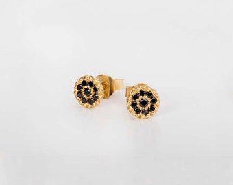 Black Diamonds Gold Earrings ⦁ Small Diamonds Studs Earrings ⦁ Tika ⦁ 18k Gold Tiny Black Diamonds Stud ⦁ Diamonds Posts ⦁ Diamond