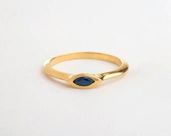 Small Sapphire Marquise Engagement Ring ⦁ Saphire Ring ⦁ Delicate Ring ⦁ Blue Gemstone Stackable Ring 18k, Anniversary