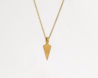 Solid Gold Triangle Arrowhead Pendant Necklace ⦁ Layered Gold Vertical Pendant for Men Women