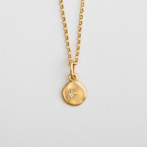 Diamond 18k Gold Pendant Necklace, Tiny Disc 18k Charm Yellow / Rose Gold Pendant Women's Necklace, Cloud Unique Gold Pendant Bridal image 1