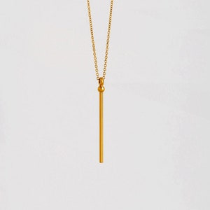 22k Gold Geometric Bar Pendant Necklace: Minimalist 14k Chain