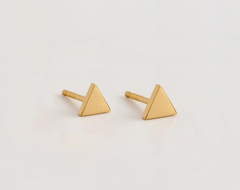 18k Geometric Earrings, Nuggets, Solid Gold, Triangle, Tiny, Second Hole, Stud, Women