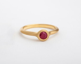 Large Ruby Ring, Simple, Stack Ring, Yellow Rose 18k Gold, Engagement Ring, Wide, Solitaire Ring, Minimalist | Valentine Day Gift for Her