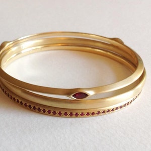 18k Ruby Red Gemstone Marquise Bangle Bracelet 18 Karat Gold Unique 18k Gold Stacking Minimal Bracelet Valentine Day Gift image 3