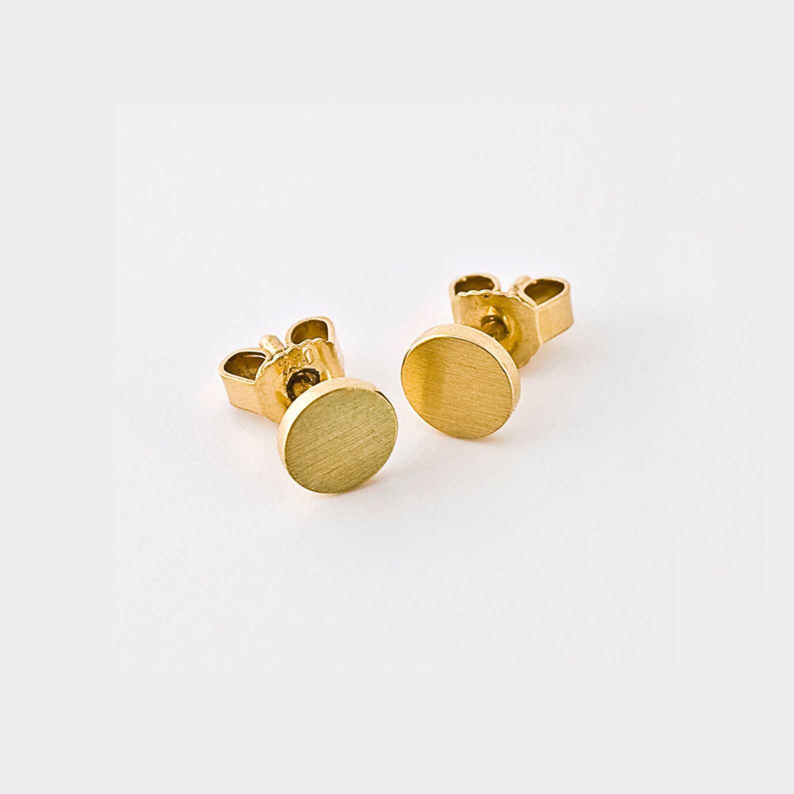 Flat Solid Gold Stud Earrings Disk Earrings Small Gold Etsy