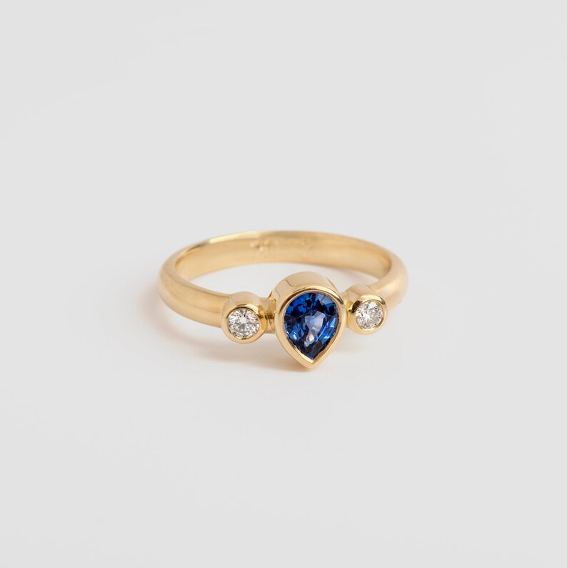 Pear Sapphire Engagement Ring, Teardrop Saphire, Diamond, 18k Gold, Berman Jewelry, Anniversary image 1