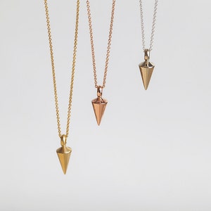 Solid Gold Plumb Line Pendant Necklace Pendulum 14k Yellow Gold Cone Pendant Vertical Level 14 Karat Woman Man image 3
