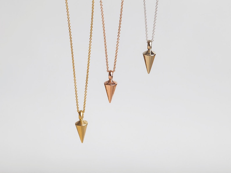 Solid Gold Plumb Line Pendant Necklace Pendulum 14k Yellow Gold Cone Pendant Vertical Level 14 Karat Woman Man image 3