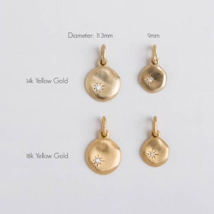 Diamond 18k Gold Pendant Necklace, Tiny Disc 18k Charm Yellow / Rose Gold Pendant Women's Necklace, Cloud Unique Gold Pendant Bridal image 3