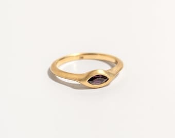 Marquise Brown Sapphire Ring: 18k Gold Solitaire Engagement Ring