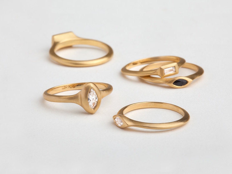 Thin Dainty Engagement Diamond Ring 14k Diamond Marquise 18k | Etsy