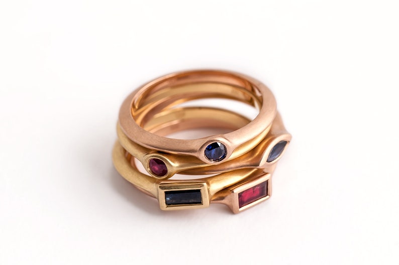 Rose Gold Ruby Stack Ring Ruby Solitaire Ring Unique Ring for Her Gold Stack Baguette Ring Minimalist Engagement, Anniversary image 5