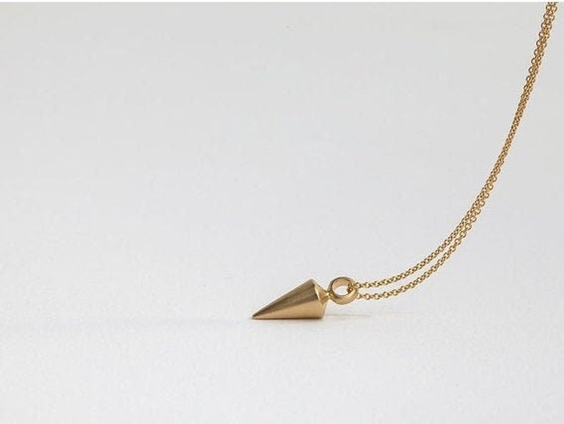 Solid Gold Plumb Line Pendant Necklace Pendulum 14k Yellow Gold Cone Pendant Vertical Level 14 Karat Woman Man image 1