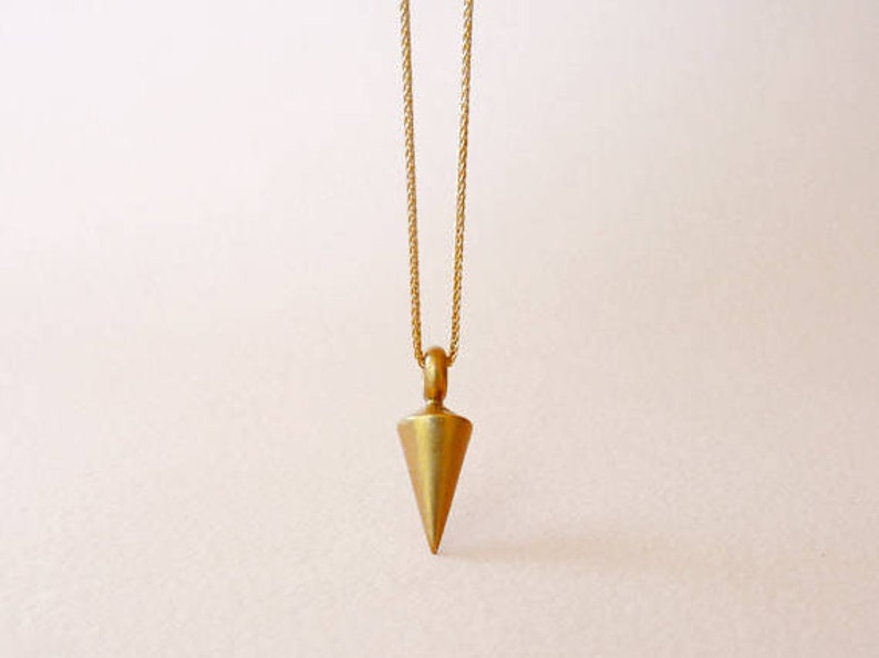 Solid Gold Plumb Line Pendant Necklace Pendulum 14k Yellow Gold Cone Pendant Vertical Level 14 Karat Woman Man image 4