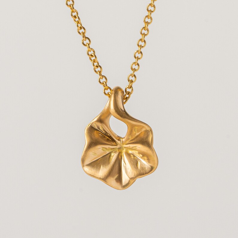 18k Gold Hubeza Mallow Pendant for women, Leaf Floral Pendant, Hand made pendant, Berman designers image 2