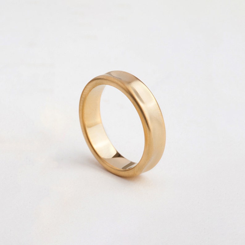 Gold Handmade Wedding Ring, Wide Wedding Band Ring for Women / Men, Yellow 18K Gold Boho Ring, Berman Jewelry image 2