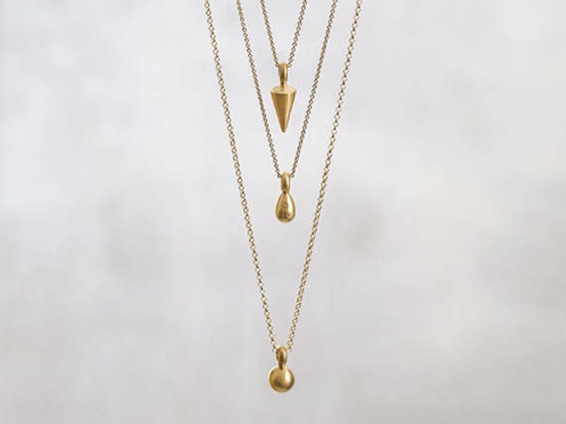 Solid Gold Plumb Line Pendant Necklace Pendulum 14k Yellow Gold Cone Pendant Vertical Level 14 Karat Woman Man image 6