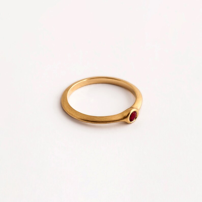 Minimal Small Simple Ring for Women, Stackable, Ruby, Engagement, 18k Yellow Gold, Dainty, July Birthstone Ring, Jewelry Gift for Her image 3