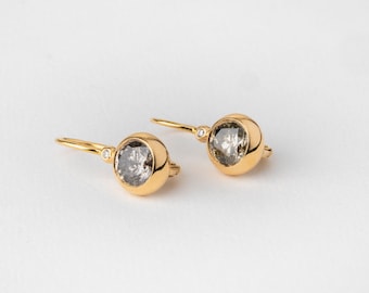 Dangle Diamond Earrings, Gray Diamonds Earrings 2.18ct, Wedding Minimalist 18k Gold Handmade Dangle Earrings