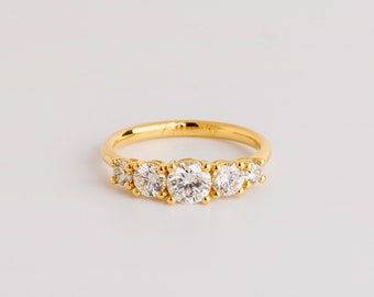 Modern Degrade Diamond Engagement Ring, 5 Stones Diamonds Ring 1.2 carat, Dainty Promise Ring, Simple 18k Gold Diamond Ring