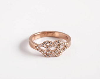 Sierlijke HVS diamanten verlovingsring, 18 Karat Rose Gold verlovingsring, Womens Lace Design Ring, jubileumring