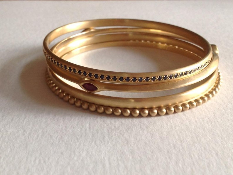 18k Ruby Red Gemstone Marquise Bangle Bracelet 18 Karat Gold Unique 18k Gold Stacking Minimal Bracelet Valentine Day Gift image 2