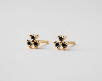 Vane Black Diamonds Earrings (Round) Studs 18k Gold ⦁ Black Diamonds Earrings Studs for Women ⦁ Diamonds Floral Earrings Urban Jewelry