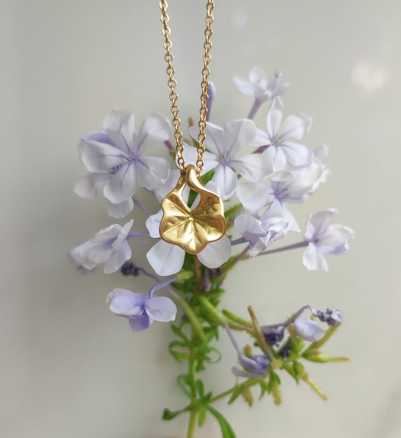 18k Gold Hubeza Mallow Pendant for women, Leaf Floral Pendant, Hand made pendant, Berman designers image 4