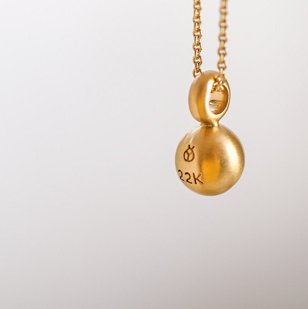 22K Gold Ball Pendant Minimalist 
