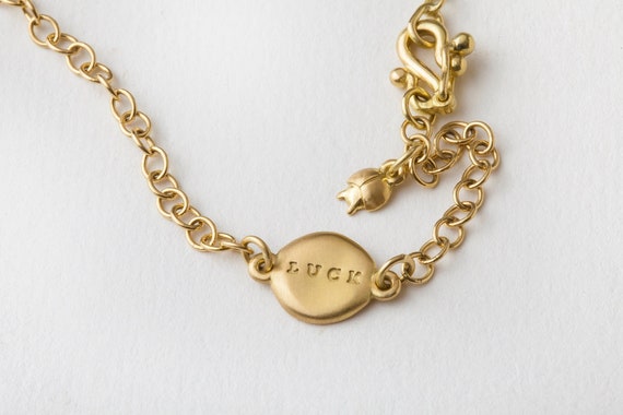 18k Gold Luck Charm Bracelet Monogram Disc Bracelet Name Link 