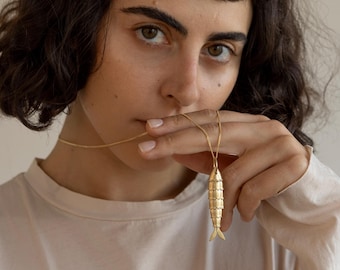 Handcrafted 18k Gold Goldfish Pendant for Women Men • Kinetic Fish Pendant by Berman Designers