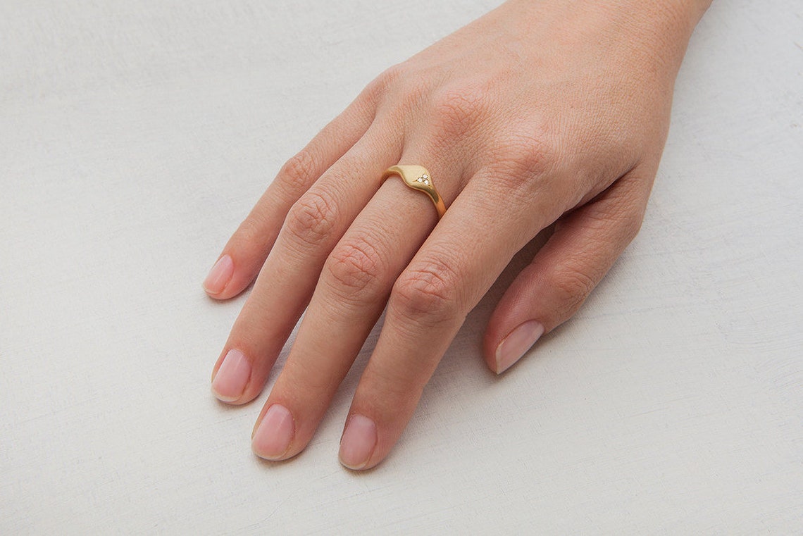 Diamonds gold pinky ring solid 14k 18k yellow gold ring Etsy