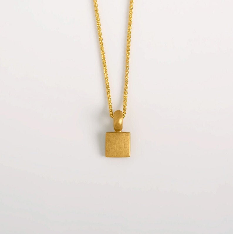 Minimalist 22 kt Solid Gold Necklace, 22 kt Gold Square Charm Pendant 22 Karat Gold Bar 22K Gold Jewelry Nugget image 1