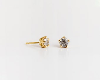 1 Total Carat Weight Gray Diamonds Solid Gold Stud Earrings ⦁ Solitaire Earrings ⦁ Small Simple 18k Gold Minimal Earrings