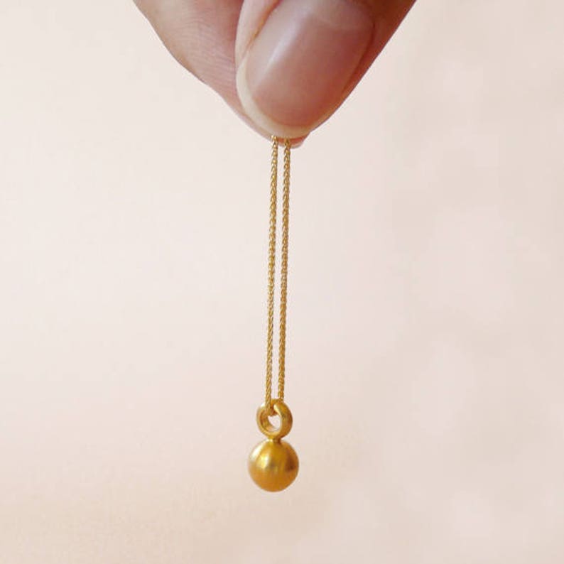 Simple Small Minimal Gold Ball Pendant Necklace 14K Yellow Etsy