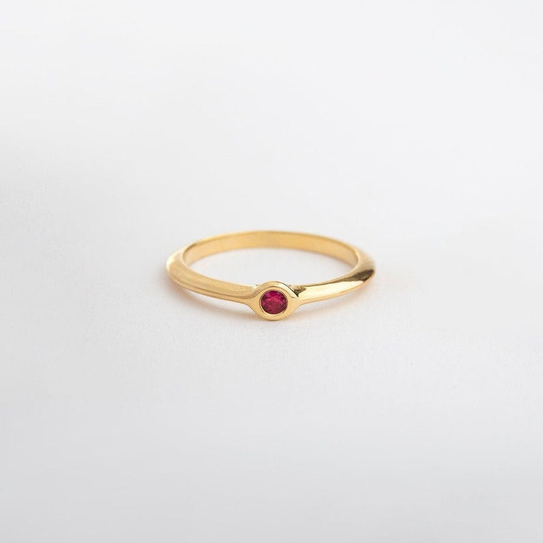 Minimal Small Simple Ring for Women, Stackable, Ruby, Engagement, 18k Yellow Gold, Dainty, July Birthstone Ring, Jewelry Gift for Her image 1