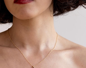 Tiny Ruby Pendant: 18k Gold Bezel Necklace