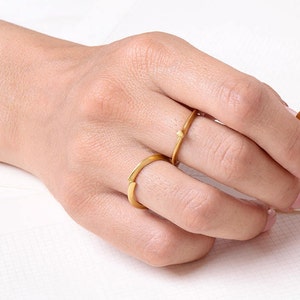 Unique Minimal Stacking 14k 18k Gold Ring Avant Garde Thin Ring Contemporary Wedding Ring image 2