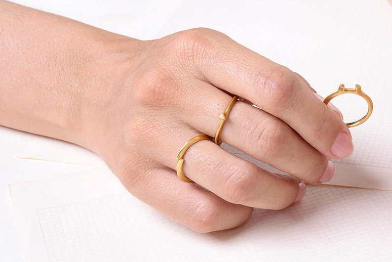 Unique Minimal Stacking 14k 18k Gold Ring Avant Garde Thin Ring Contemporary Wedding Ring image 2