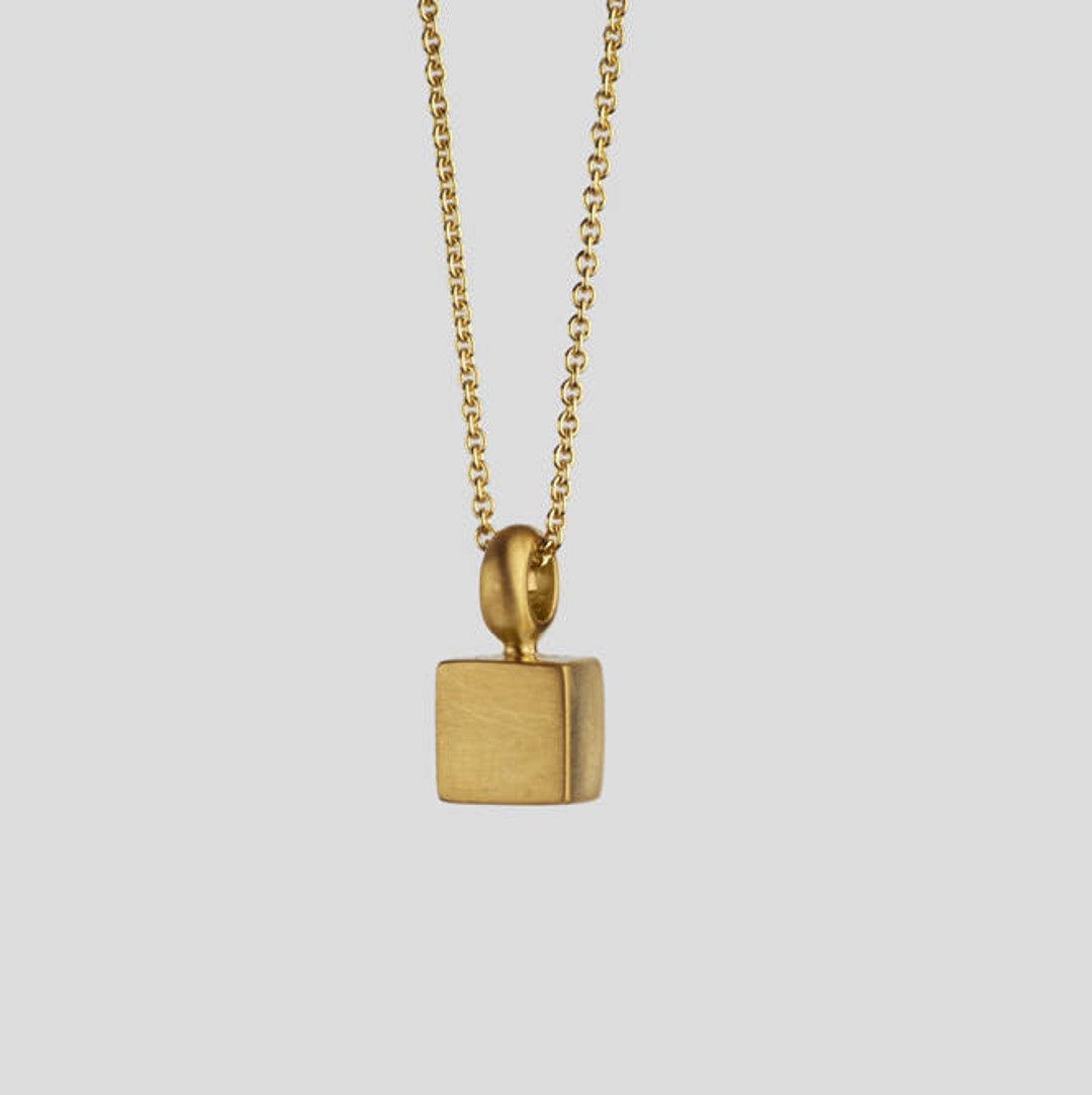 22 Karat Solid Gold Cube Pendant Necklace, 22K Gold Pendant