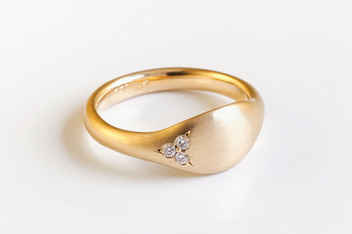 Diamonds gold pinky ring solid 14k 18k yellow gold ring Etsy