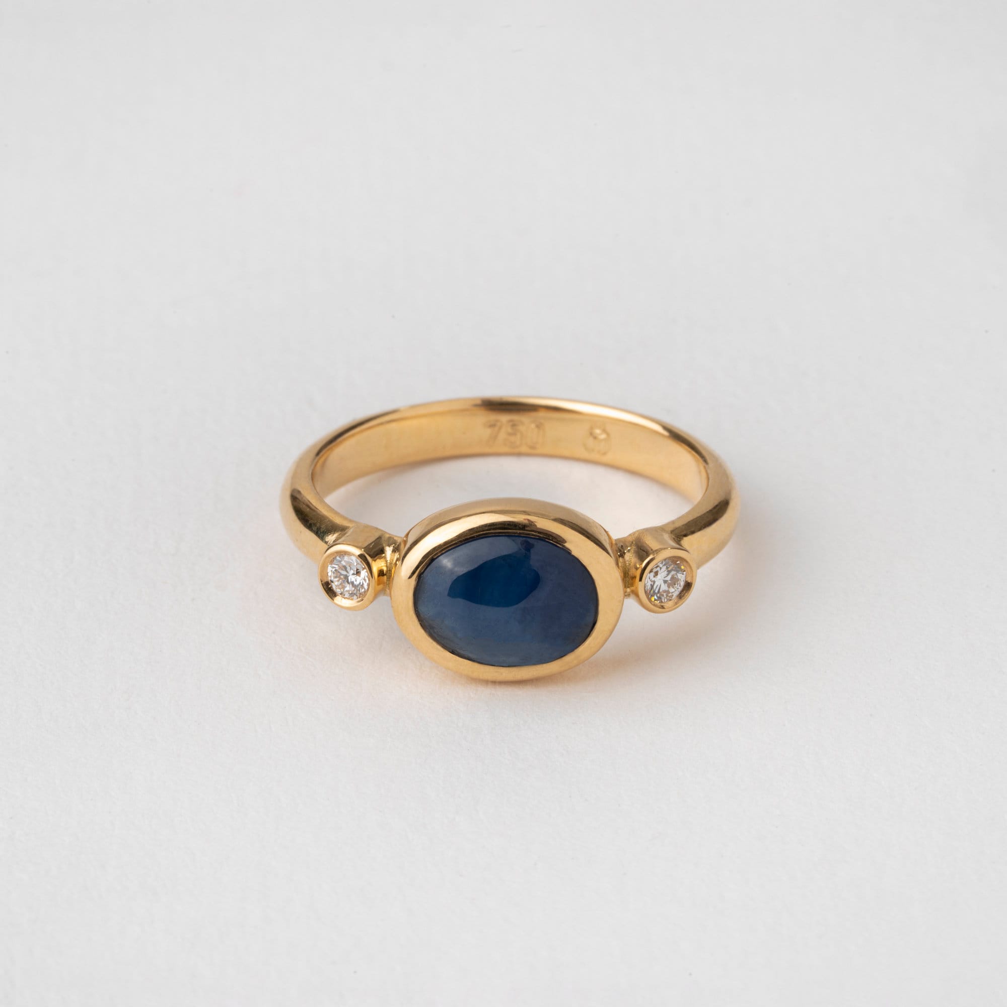 Blue Sapphire Cabochon Diamond Halo Ring Platinum